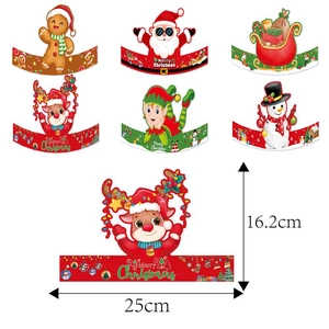 Set of 6 Christmas party paper hats with Santa and Reindeer designs, 25x16.2cm size