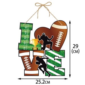 LOVE American football door hanging sign for Super Bowl party decor with athletic icons