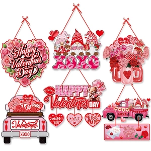 Valentine's Day Door Hanging Decorations Paper Heart Rose Gnome Sign For Wedding Home Party Wall Window Decor Romantic