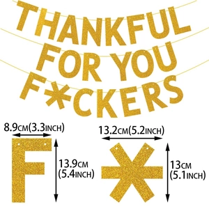 Golden glittery Thankful For You banner with detailed size dimensions on white background