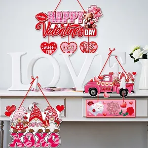 Valentine's Day hanging decor set with gnomes, vintage truck and happy hearts