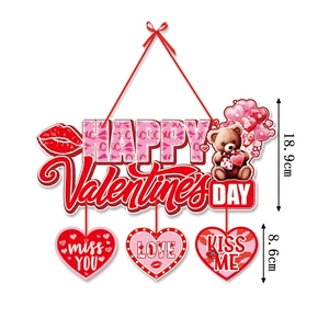 Detailed view of Valentine's door sign with dimensions of 18.9cm and teddy bear design