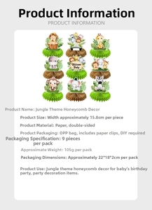 Jungle animal honeycomb table decorations for baby showers, set of 9 paper centerpieces