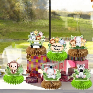 Jungle animal honeycomb centerpieces for Welcome Baby shower and birthday party decorations