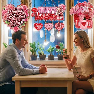 Happy Valentine's Day party hanging decorations with romantic red hearts for wall and door decor