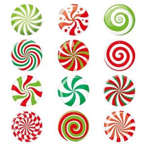 Christmas party candy hanging decorations with red and green mint swirl patterns