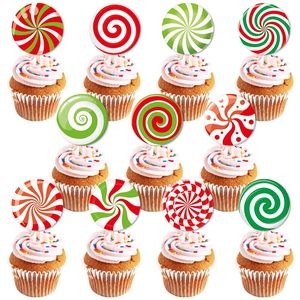 Décorations de Cupcakes Thème Bonbons de Noël Motif Sucette Spirale Multicolore pour Décoration de Dessert de Fête