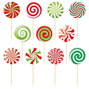 Lot de 11 décorations de gâteau sucette de Noël rouges blanches et vertes pour fêtes