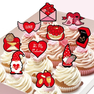 Lot de décorations cupcakes Saint Valentin avec gnomes et cœurs pour fête romantique