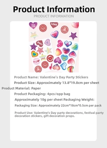 Detail of Valentine's Day stickers with True Love heart designs and 13.8x19.8cm size