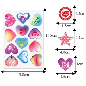 Colorful Valentine heart and star sticker set with 3D effects for gift packaging