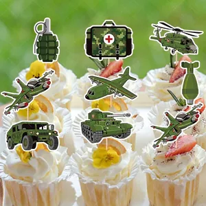 Camouflage military theme cupcake toppers for army birthday party cake decorations