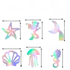 Iridescent mermaid party hanging decorations with sea horse and jellyfish cutout shapes