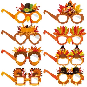 Lunettes en Papier Décoratives pour Fête d'Action de Grâce Design Dindon Citrouille Feuille d'Érable Accessoires Photo Drôles pour Célébration