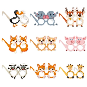 Kids Animal Birthday Party Decoration Glasses Cartoon Dog Elephant Paper Photo Props For Party Celebration Supplies