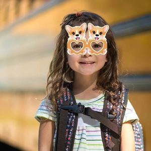 Cute Corgi cartoon glasses for kids with heart-shaped frames for party photo props