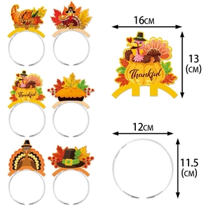 6-pack Thanksgiving turkey headbands featuring pumpkins and pilgrim hats with size details