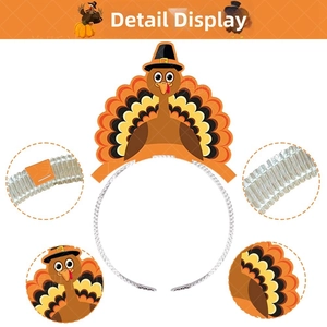 Detail view of Thanksgiving turkey headband showing non-slip texture and feather accents