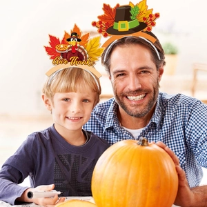 Thanksgiving turkey headbands set with Give Thanks text and pilgrim hat for party favors