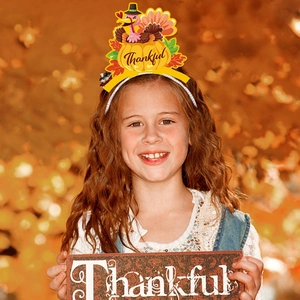 Kids Thanksgiving turkey headband with pumpkin and maple leaf elements for party decor