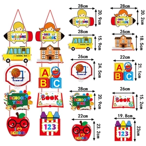 Colorful back to school welcome banner set with school bus and pencil decorations