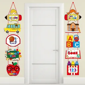 Back To School Door Hanging Decorations Cardboard Cartoon Welcome Banner School Bus Pencil Ornament For Classroom Party