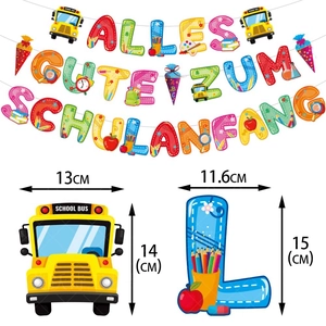 Guirlande Schulanfang colorée avec bus scolaire et trousse pour fête de rentrée