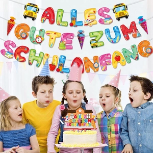Kit décoration fête rentrée scolaire avec bannière colorée et décorations gâteau