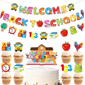 Schulanfang Partydekoration Papier Banner Welcome Back To School Kuchendekoration Klassenzimmer Hängende Ornamente