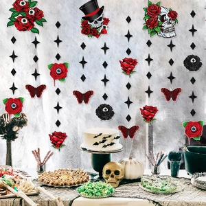Halloween skull and rose garland hanging decorations for gothic party atmosphere decor