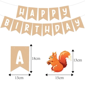 Forest style Happy Birthday banner set with squirrel decor and kraft paper texture
