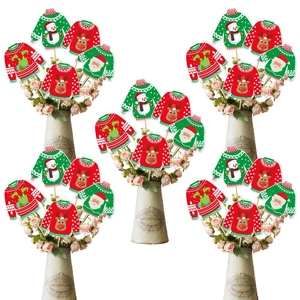 Christmas Ugly Sweater Party Vase Inserts Decorations Santa Claus Reindeer Snowman Paper Cutouts For Xmas Party Home Table Decor