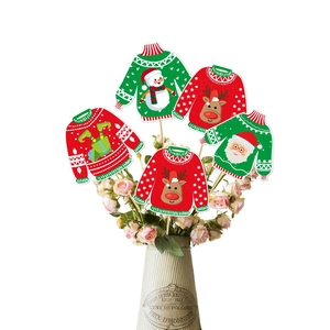 5Pcs Ugly Sweater Christmas party vase inserts with Santa and reindeer motifs
