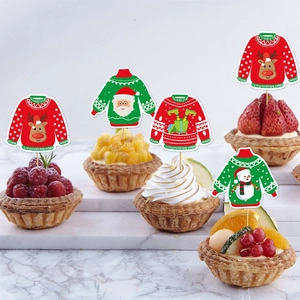 Ugly Christmas Sweater party cake toppers featuring Santa Reindeer and Snowman on tarts