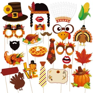 Accessoires de Photobooth de Thanksgiving en Carton Dinde Citrouille Feuille d'Érable Accessoires de Photographie DIY Amusants pour Fête des Récoltes