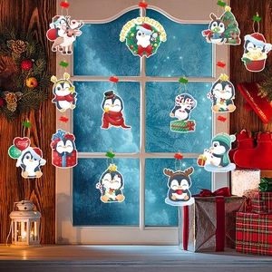 Christmas penguin hanging pendants set with festive hats and scarves for tree decoration
