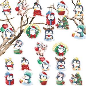 Christmas Penguin Hanging Tags Ornaments Cute Cartoon Animal Cardboard Gift Decor With Hemp Rope For Holiday Party