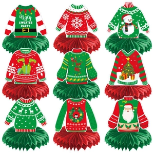 Christmas Ugly Sweater Honeycomb Centerpieces Paper Desktop Decorations Santa Snowman Tree Ornaments For Holiday Party