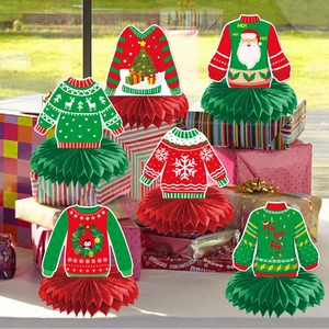6-pack Christmas ugly sweater honeycomb centerpieces for holiday party table decor