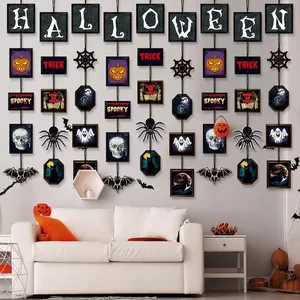 Kit de décoration d'Halloween comprenant des bannières de fantômes, citrouilles et araignées