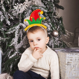 Christmas elf hat headband for kids party featuring red and green glittery design