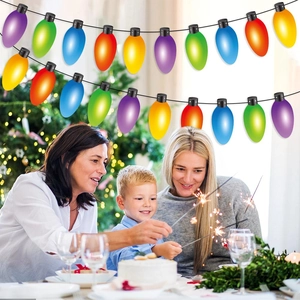Colorful Christmas light bulb banner for festive holiday party atmosphere and home decor