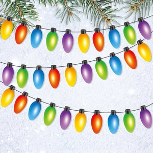 Christmas Light Bulb Paper Bunting Banner Colorful Cardboard Garland For Holiday Party Home Fireplace Ceiling Wall Decor
