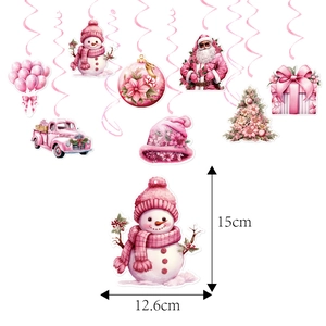 Pink Christmas ceiling decorations set with Santa, snowman and spiral hanging swirls