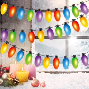Christmas bulb string light banner with red yellow blue green and purple holiday decor