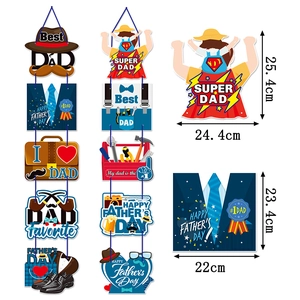 Father's Day banner decorations with blue suits and Best Dad signage banners