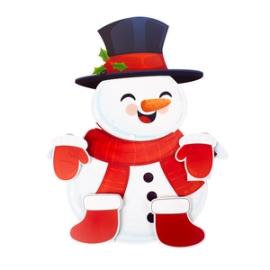 Pendentif bonhomme de neige de Noël avec chapeau noir et écharpe rouge sur blanc