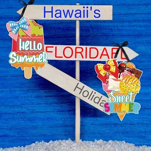 Hawaii themed Hello Summer ice cream door hangers with bright blue beach background