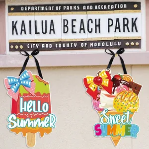 Hello Summer ice cream and popsicle door hangers with stripes and heart bows