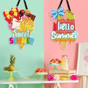 Hello Summer door signs with ice cream and popsicle patterns for Hawaii party decor